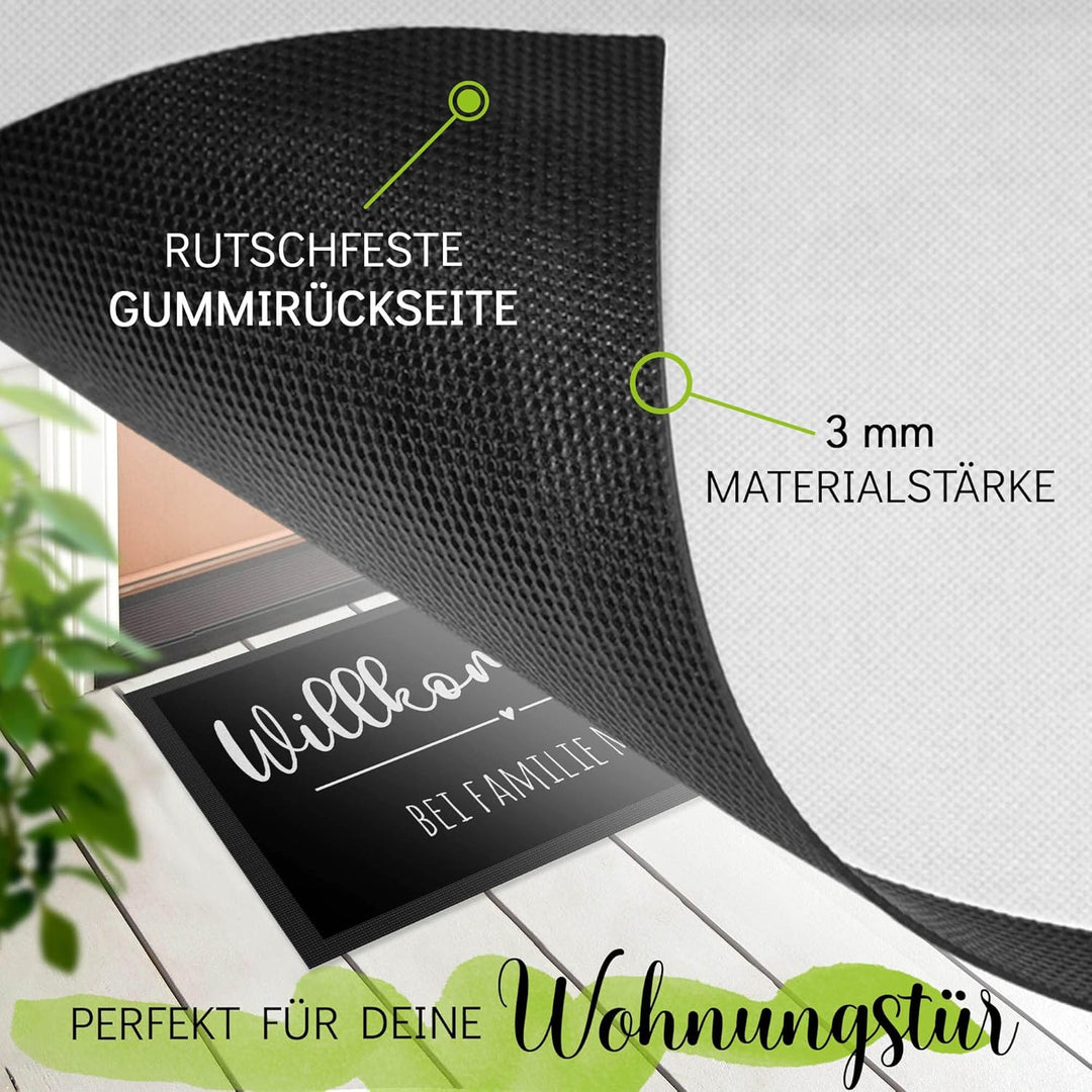 PR Print Royal Personalisierte Fussmatte eine Zeile Wunschtext - Willkommen Herz - Geschenke zum Ein