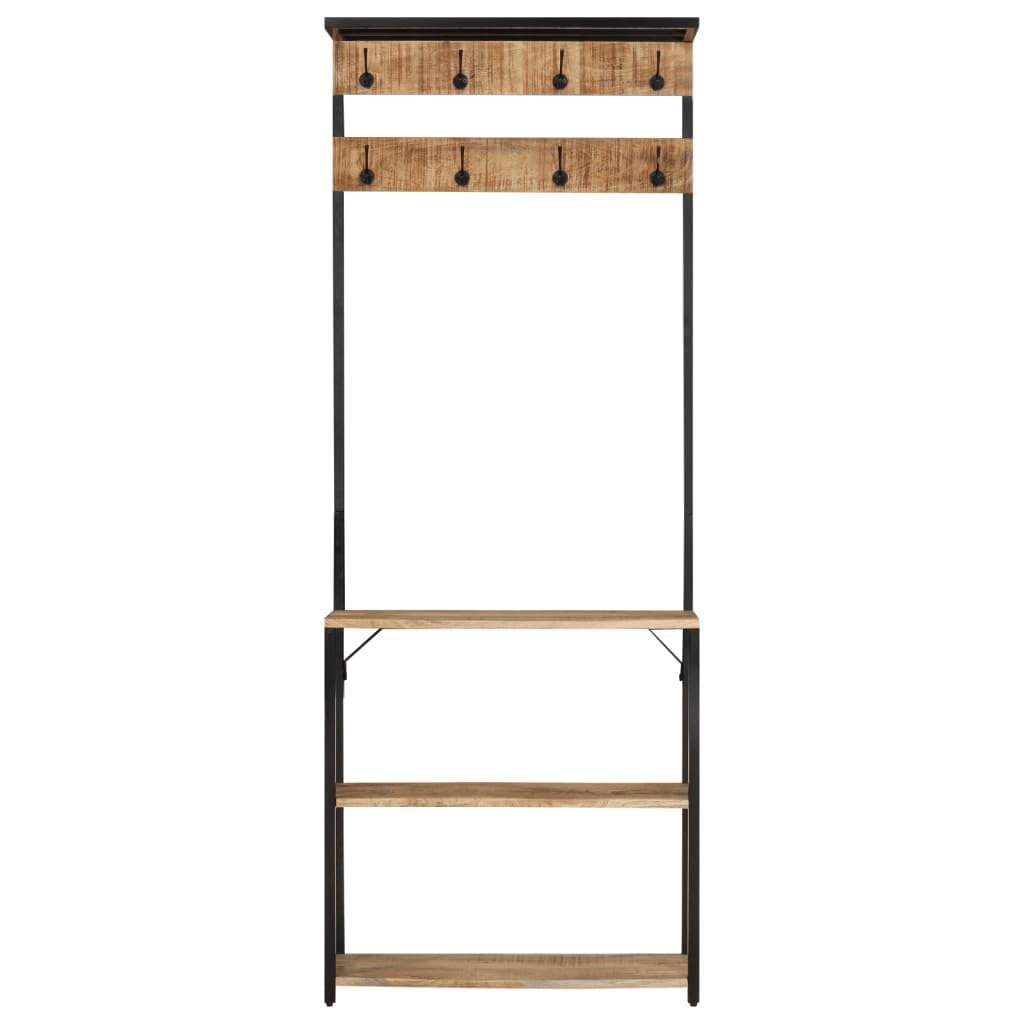 Hothingwell Garderobenständer, 8 Haken, massives Mangoholz | 3 Schuhregale, robuster Eisenrahmen, fü