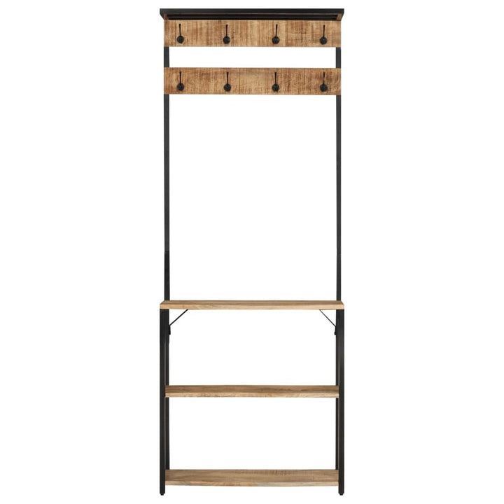 Hothingwell Garderobenständer, 8 Haken, massives Mangoholz | 3 Schuhregale, robuster Eisenrahmen, fü