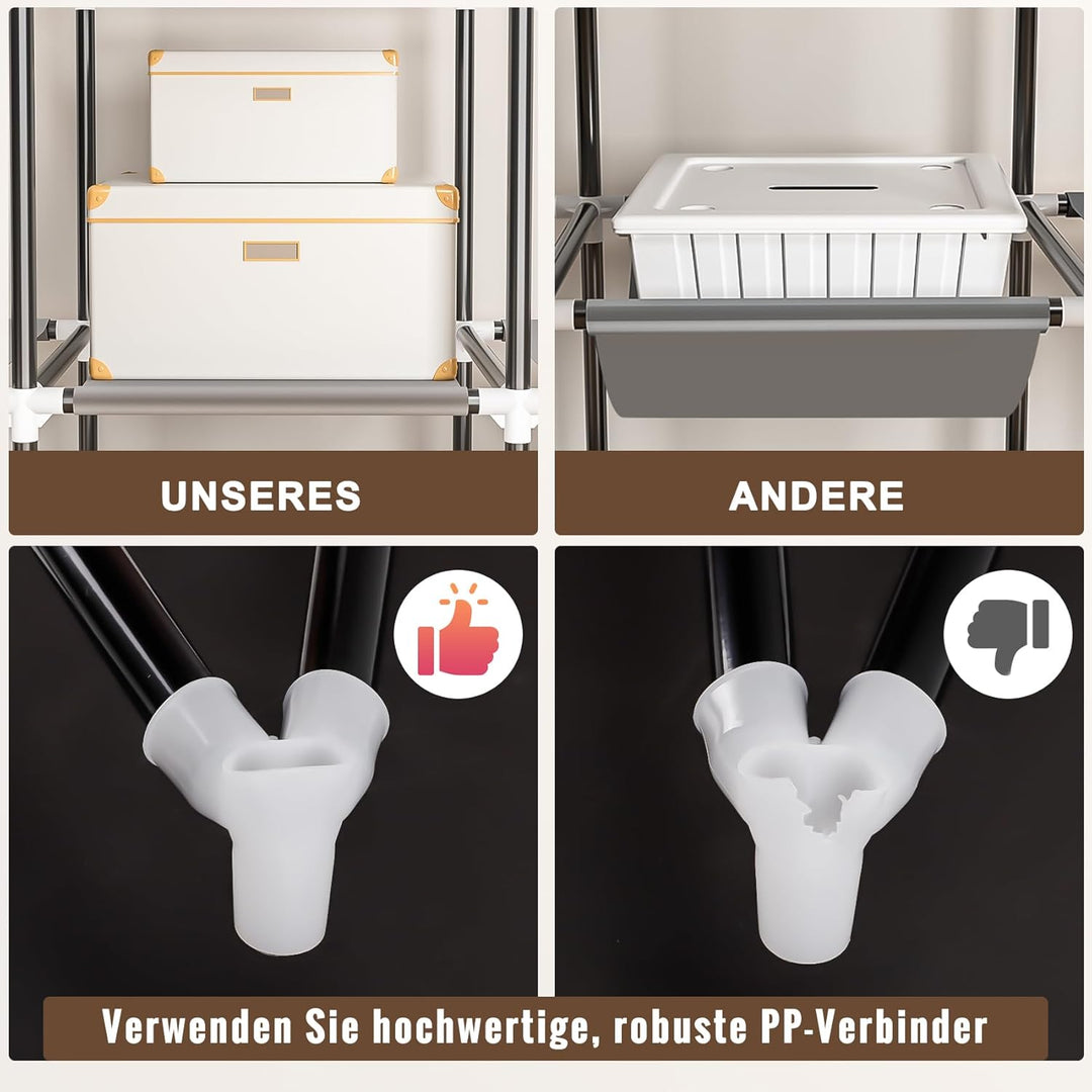 Neatrays Kleiderschrank, Stoffschrank mit 4 Kleiderstange Stabil & 8 Fächern, Faltbarer Kleiderschra