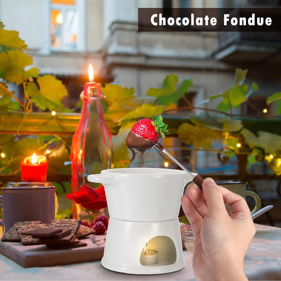 SUMNACON Keramike Schokofondue-Topf-Set 2 Gabeln, Schoko Fondueset Käsefondue für Schokolade Käse Fo