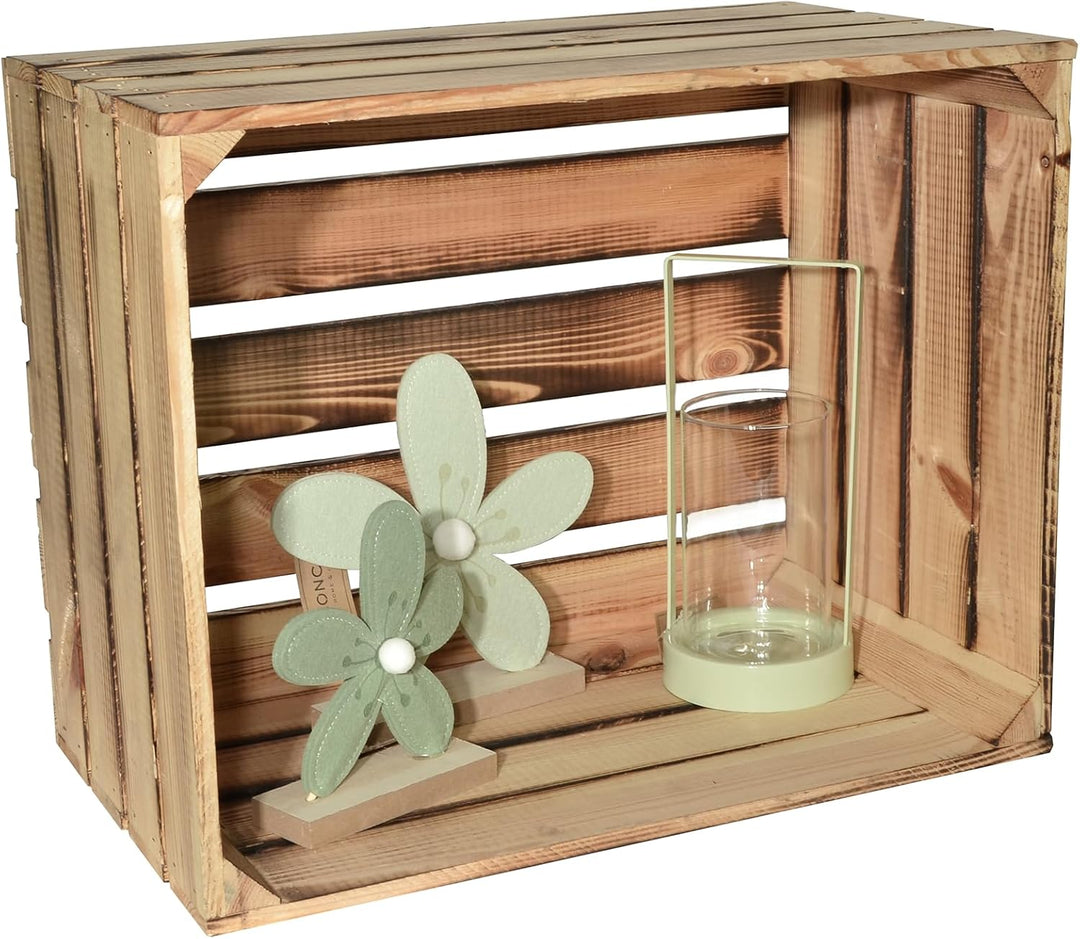 4 Set Geflammte Holzkiste Kuno - 50 x 40 x 30cm Obstkiste Weinkisten Holz Kisten Apfelkisten Obstkis