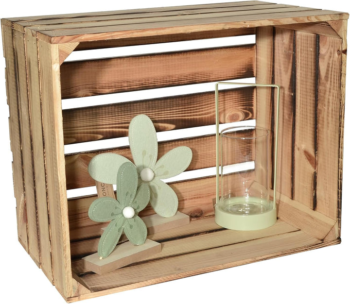 4 Set Geflammte Holzkiste Kuno - 50 x 40 x 30cm Obstkiste Weinkisten Holz Kisten Apfelkisten Obstkis