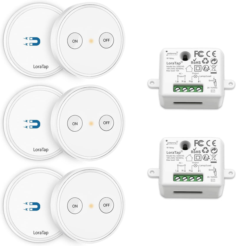 Lichtschalter Funkschalter Set mit Fernbedienung (drei Fernbedienungen mit zwei Empfänger)