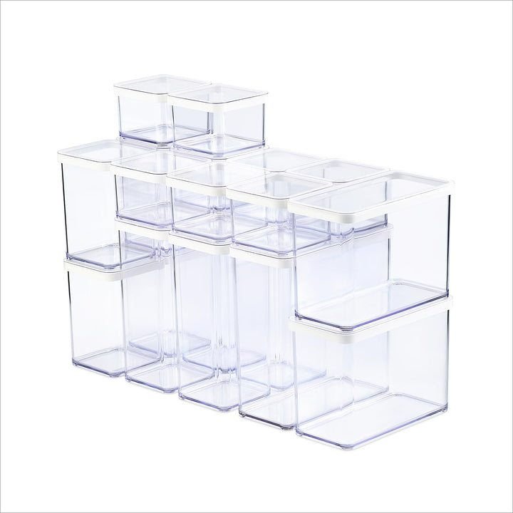 Rotho LOFT 19-Set Vorratsdosen mit Deckel, stapelbar, aromadicht, spülmaschinenfest (Transparent/Wei