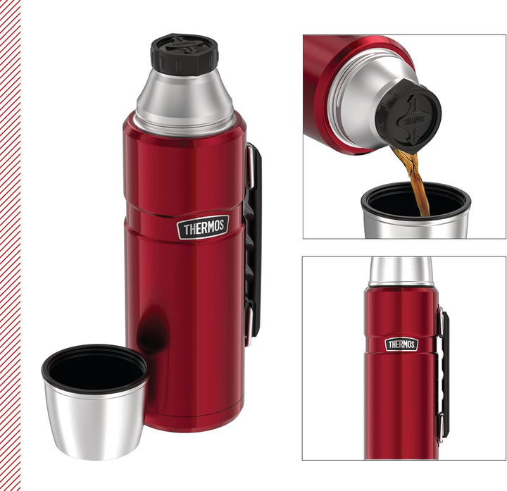 Thermos Stainless King Thermosflasche rot 1,20l - Edelstahl, absolut dicht, mit Trinkbecher und Grif
