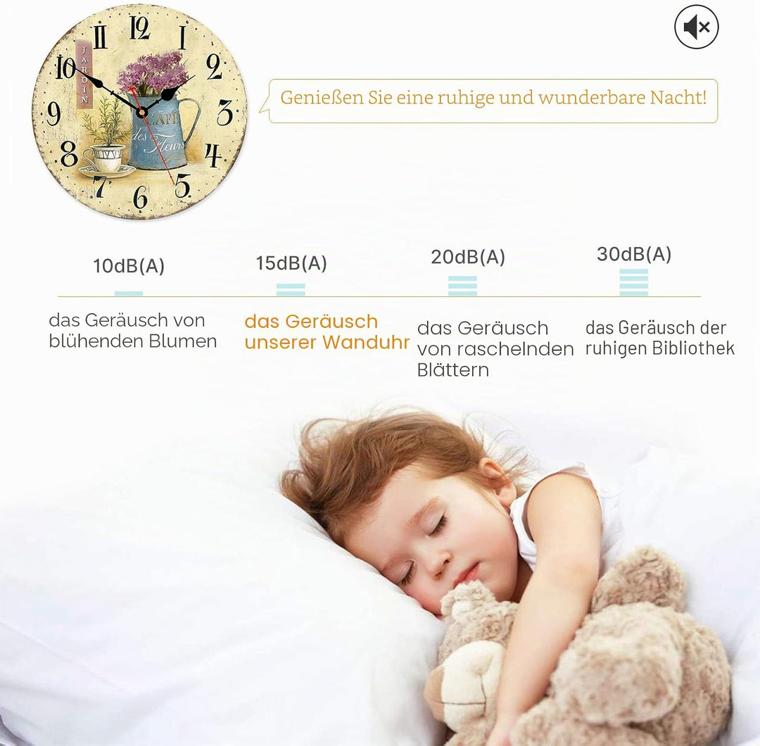 Toudorp 8 Zoll Wanduhr Französisch Retro Blumen Muster Hölzerne Wanduhr Leise Nicht Ticken Batterieb