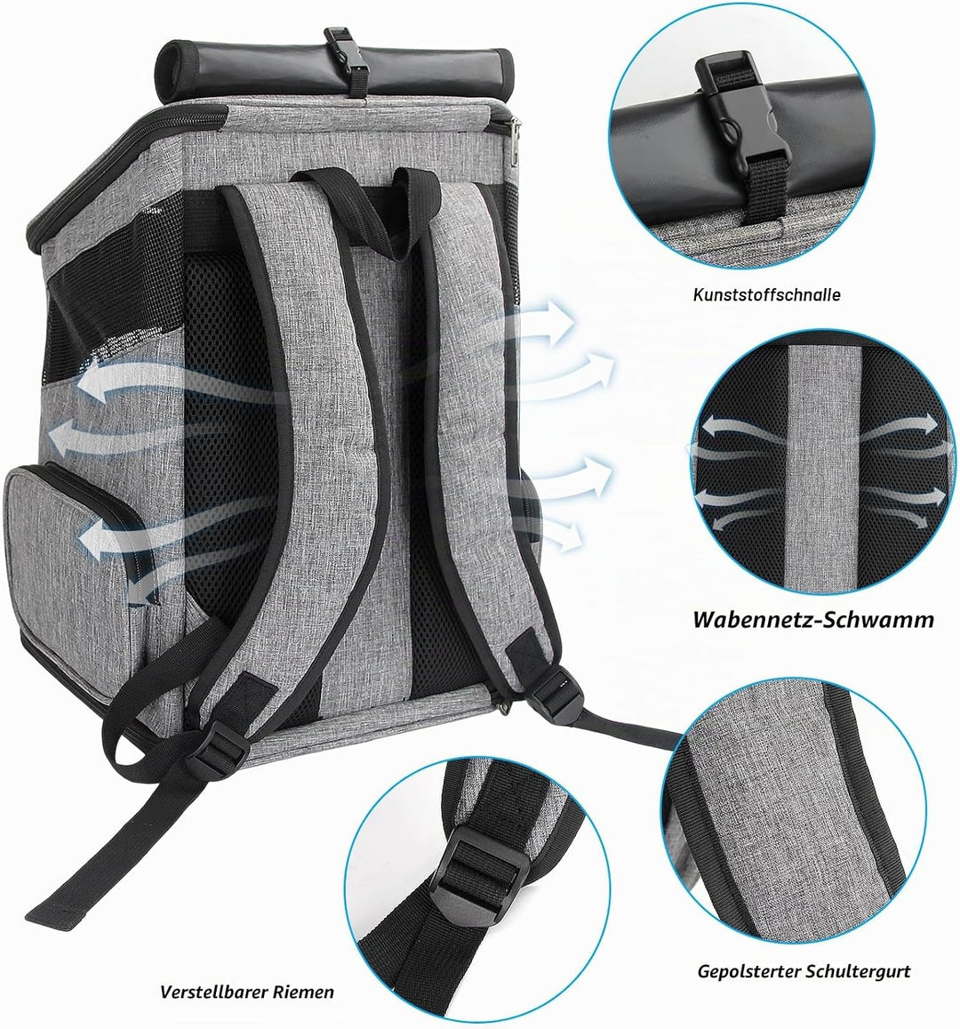 Katzenrucksack, Faltbarer Haustier-Tragerucksack für Katzen und kleine Hunde, Hunderucksack mit belü