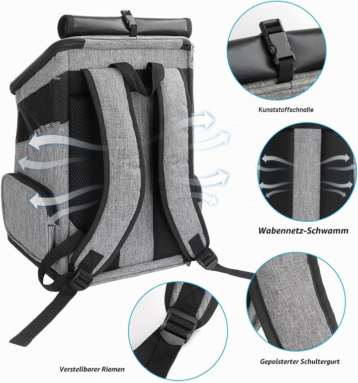 Katzenrucksack, Faltbarer Haustier-Tragerucksack für Katzen und kleine Hunde, Hunderucksack mit belü