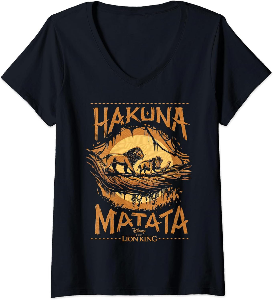 Womens Disney The Lion King Live Action Hakuna Matata Sunset Poster V-Neck T-Shirt