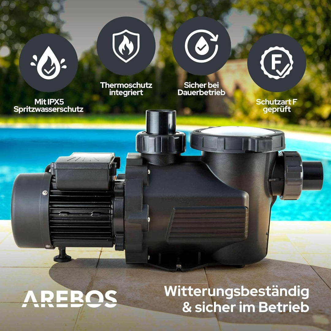 Arebos Schwimmbadpumpe 800W | Filterpumpe mit Vorfilter & 19000 l/h | Poolpumpe für Sandfilteranlage