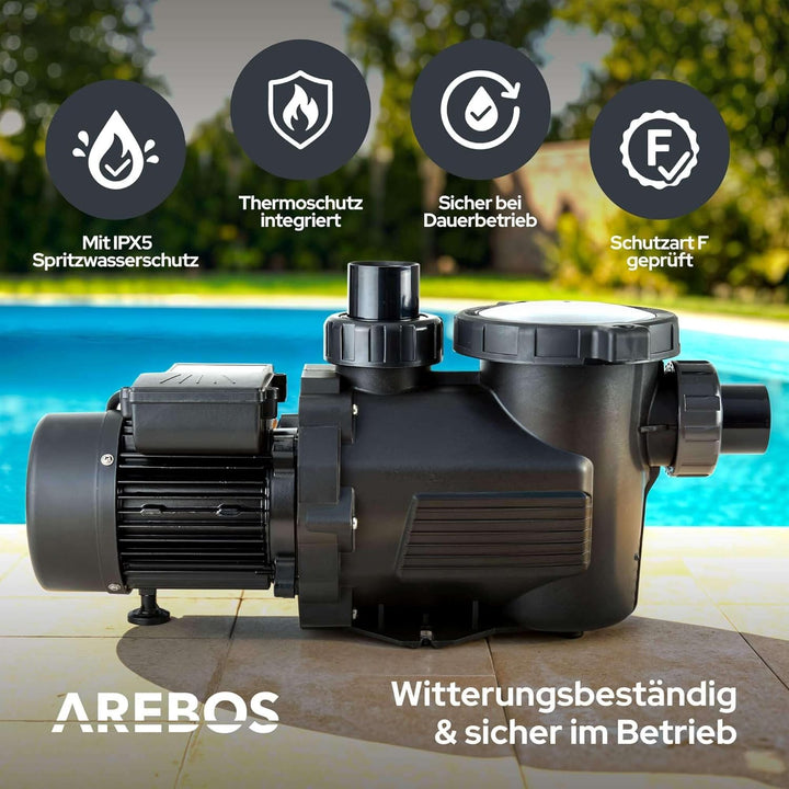 Arebos Schwimmbadpumpe 800W | Filterpumpe mit Vorfilter & 19000 l/h | Poolpumpe für Sandfilteranlage