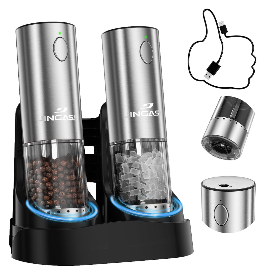 Elektrisches Salz- und Pfeffermühlen-Set mit USB-Ladestation, 95 ml Fassungsvermögen (Upgrade B), Up