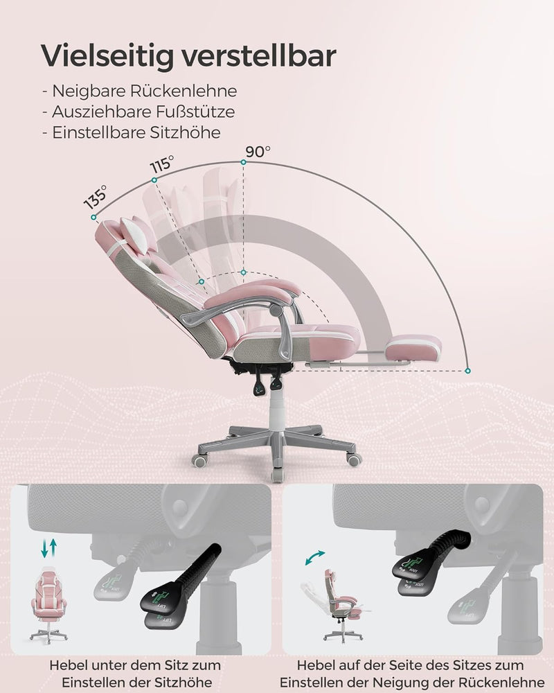 SONGMICS Bürostuhl, Schreibtischstuhl, ausziehbare Fussstütze, Kopfkissen, Lendenkissen, höhenverste