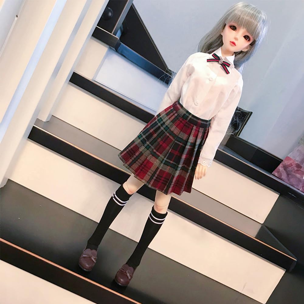 niannyyhouse 1/3 1/4 BJD Puppen Kleidung Mantel Hemd Plaid Faltenrock Socken Europäische Dunkelblau