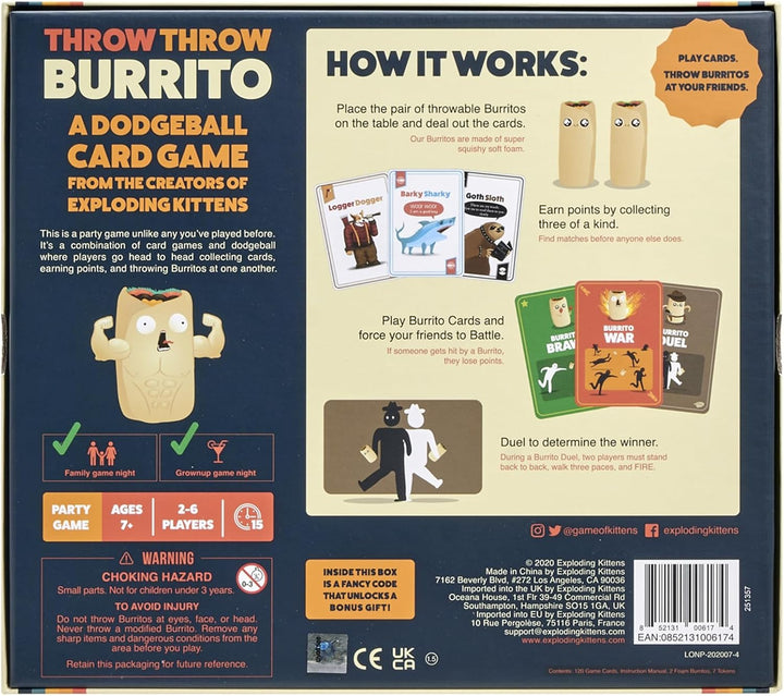 Exploding Kittens - Presents Throw Throw Burrito - A Dodgeball Card Game - Family Card Games for Adu