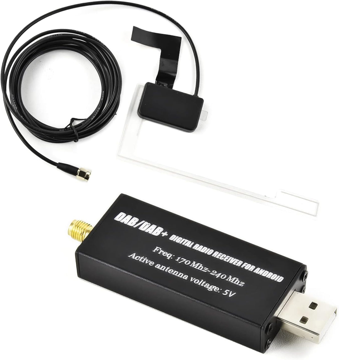Podofo DAB/DAB+ Dongle USB Adapter mit Autoscheibenantenne, Universal für Android Autoradio Player,