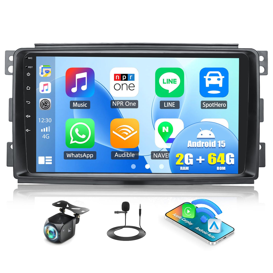 CAMECHO Android 15 Autoradio für Mercedes-Benz Smart Fortwo 2005-2010 mit Navi Carplay Android Auto,