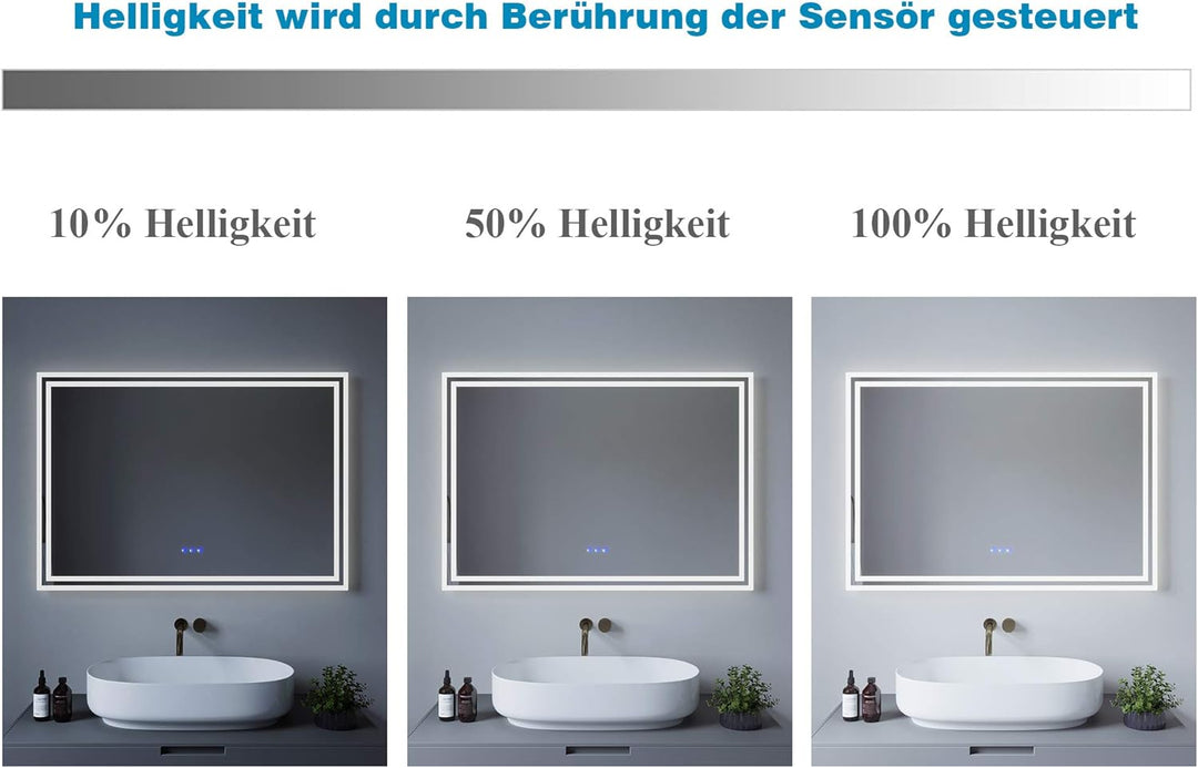 AQUABATOS® 100x70 cm LED Badspiegel Wandspiegel Badezimmerspiegel mit Beleuchtung lichtspiegel Dimmb
