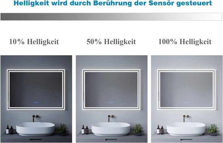 AQUABATOS® 100x70 cm LED Badspiegel Wandspiegel Badezimmerspiegel mit Beleuchtung lichtspiegel Dimmb