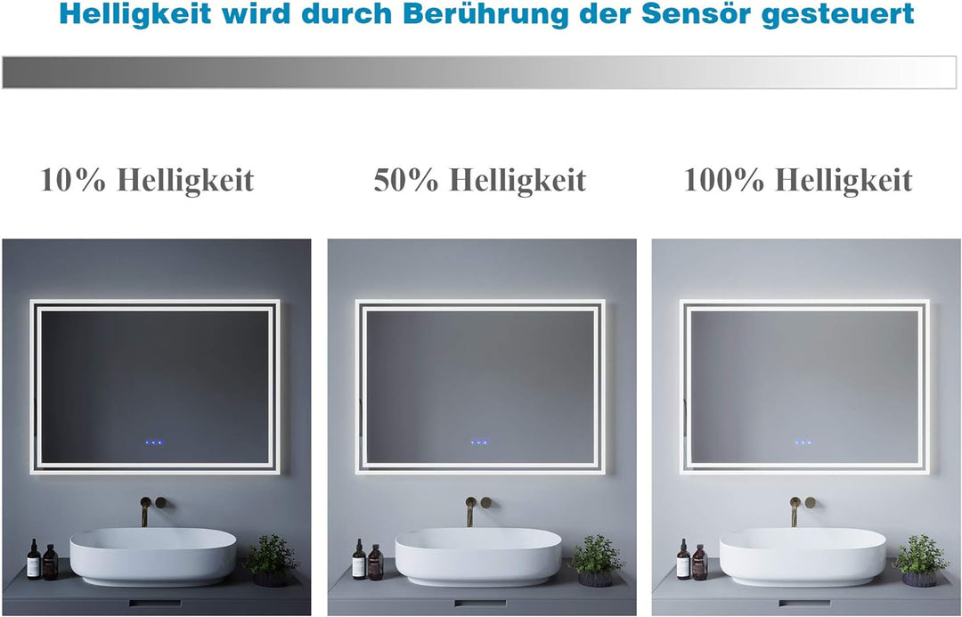 AQUALAVOS Badezimmerspiegel mit Beleuchtung Led Badspiegel Beleuchtet 100x70 cm Wandspiegel Gross Si