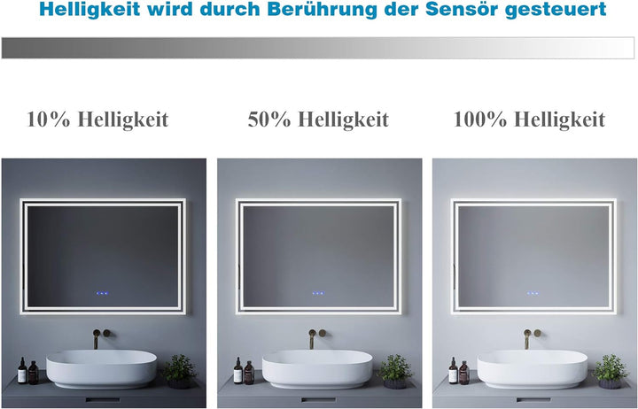 AQUALAVOS Badezimmerspiegel mit Beleuchtung Led Badspiegel Beleuchtet 100x70 cm Wandspiegel Gross Si