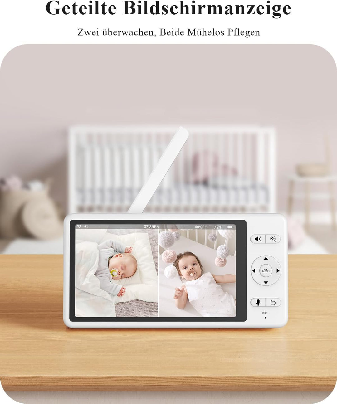 WUUK 2K Babyphone mit 2 Kameras und App, 5.5 Zoll Display mit 360° PTZ Baby Monitor, 10X Zoom, 305m