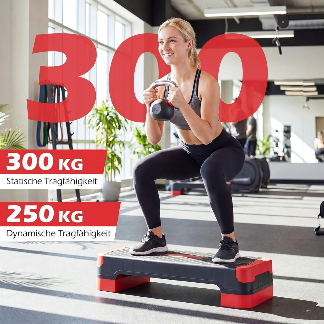 COSTWAY Aerobic Stepper 4 fach höhenverstellbar, 300 kg belastbar | Steppbrett mit Widerstandsbänder