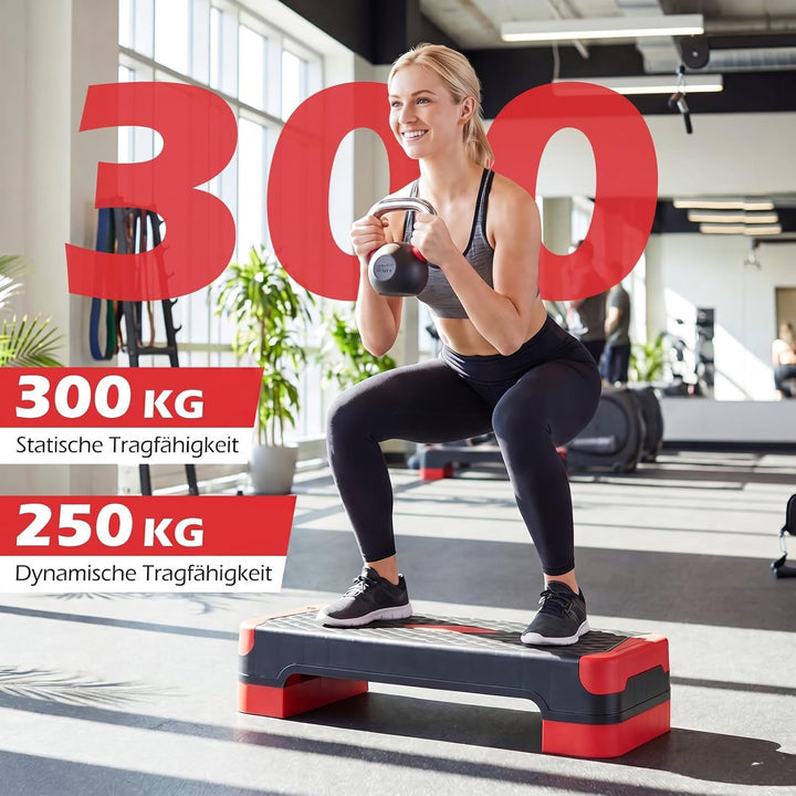 COSTWAY Aerobic Stepper 4 fach höhenverstellbar, 300 kg belastbar | Steppbrett mit Widerstandsbänder