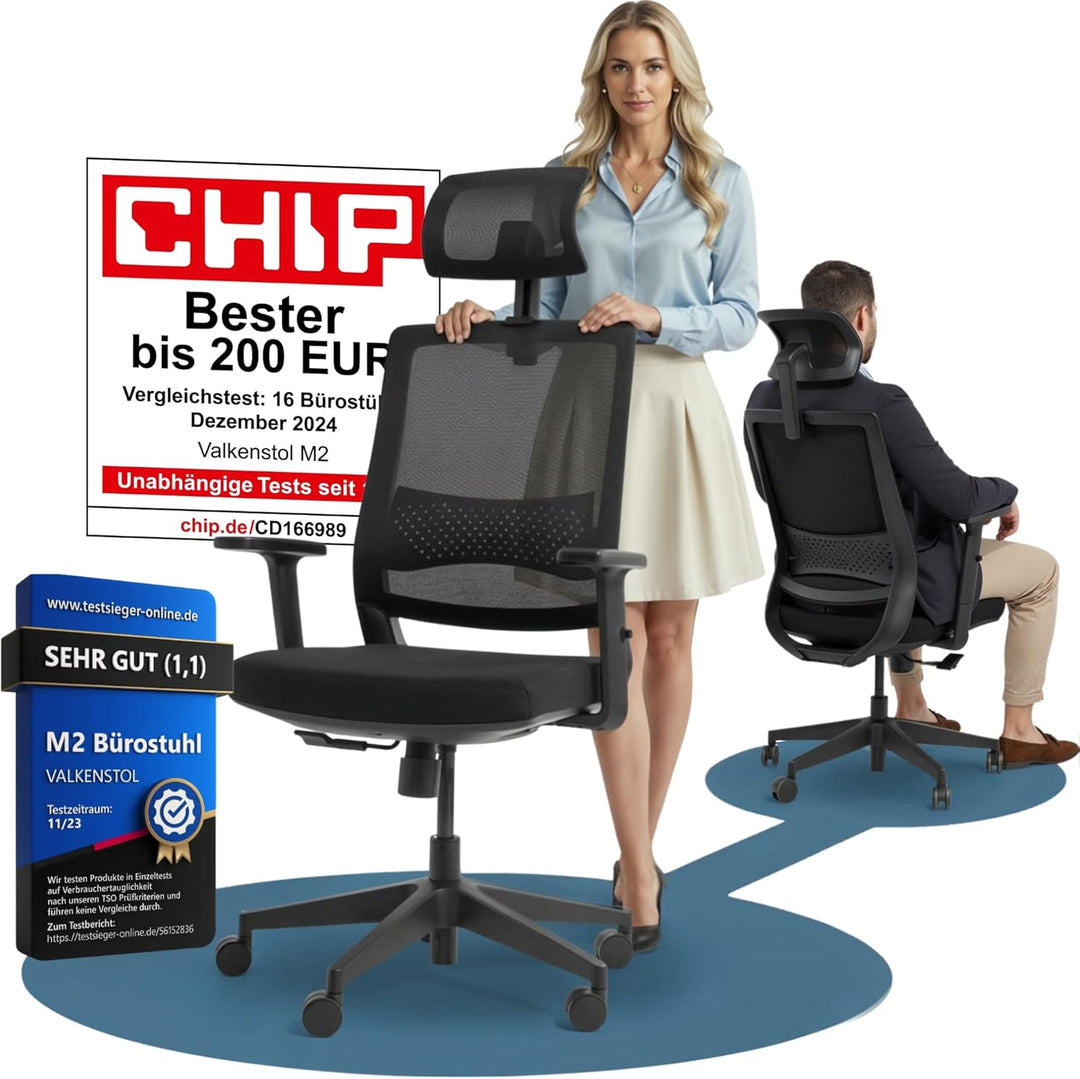 VALKENSTOL M2 Ergonomischer Bürostuhl 150 kg Schreibtischstuhl Ergonomisch [Max Bewegungsfreiheit] B