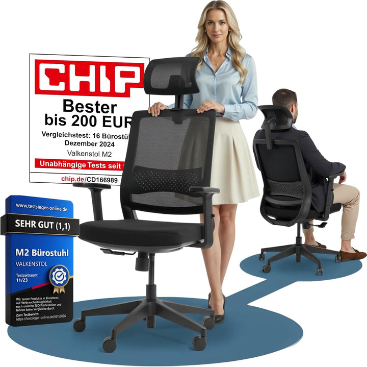 VALKENSTOL M2 Ergonomischer Bürostuhl 150 kg Schreibtischstuhl Ergonomisch [Max Bewegungsfreiheit] B