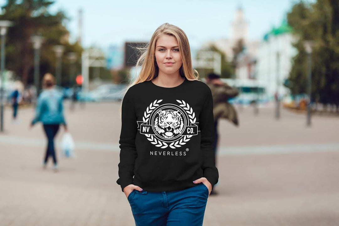 Neverless® Sweatshirt Damen Schriftzug Oldschool Print Tiger Pullover Bedruckt Rundhals Pulli Sweate