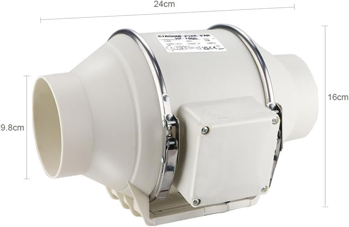 Anesty Rohrventilator 100mm bis 220m³/h Rohrlüfter Inline Abluftventilator mit 1,4 m Netzkabel für B