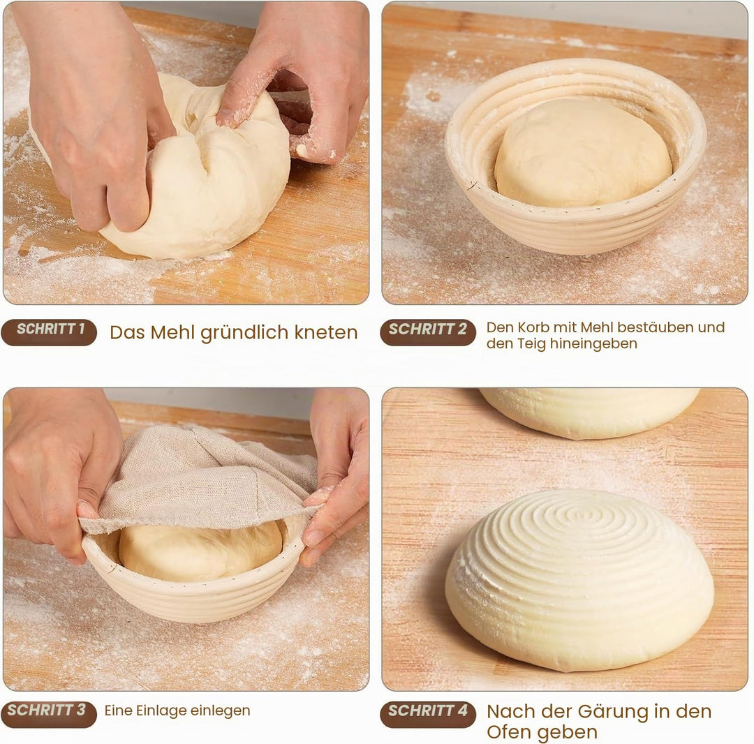 Brotgärkörbchen Set mit 6 Banneton-Korb, Teiggärschale, rund, Gärkörbe, handgefertigt, Rattankörbe,