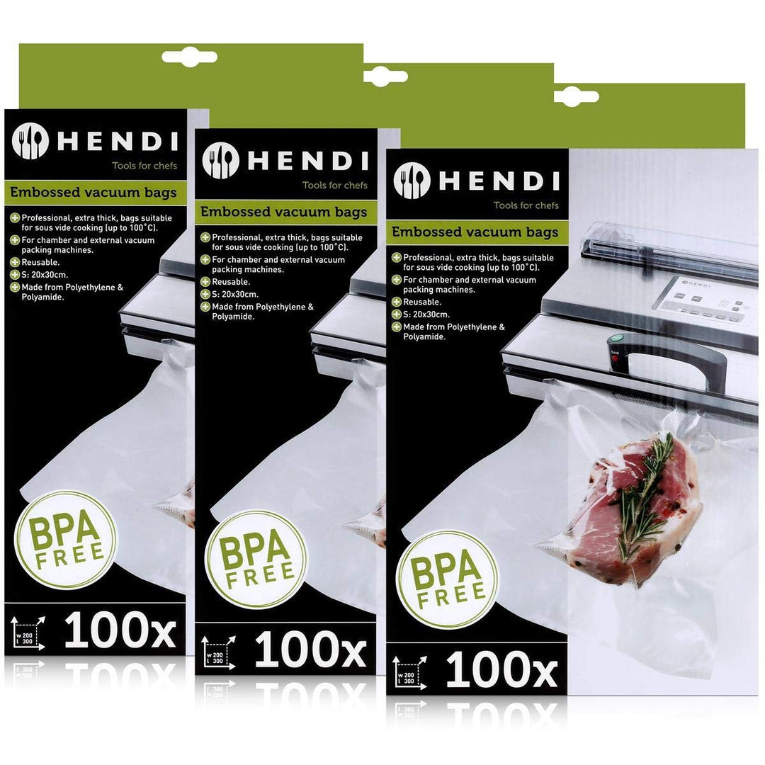 Hendi Vakuum Kochbeutel 20x30cm / 100 Beutel - Geeignet für Aussenvakuummaschinen (3er Pack)