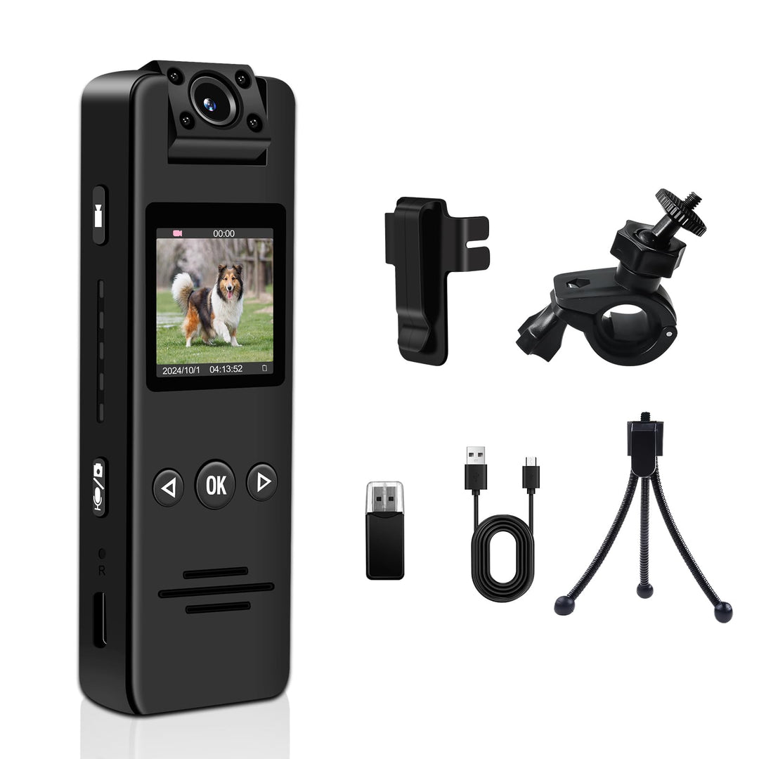 Bodycam 1080P Kleine Kamera ohne WLAN Action Cam mit Bewegungserkennung Nachtsicht, 180° drehbarem O