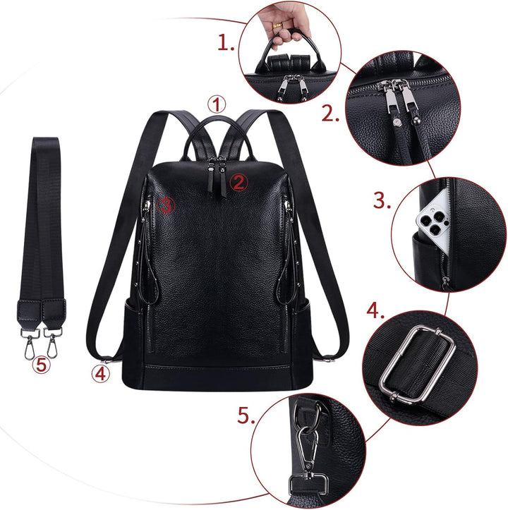 HAWEE Damen Rucksack Weiches PU Leder Schulrucksack Anti-Diebstahl Tagesrucksack Elegant Schultertas
