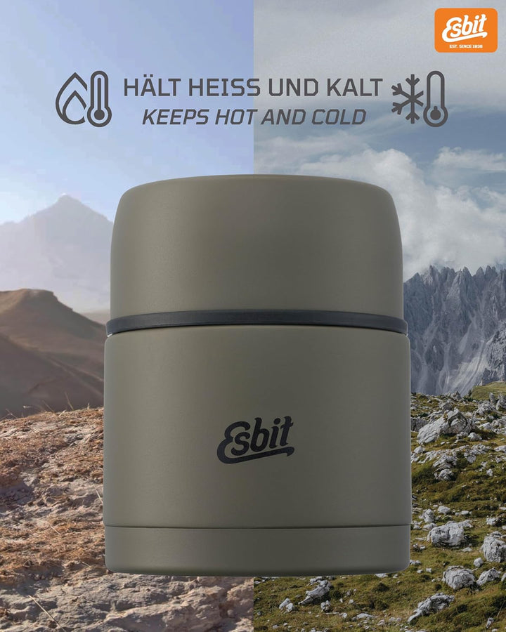 Esbit Thermobehälter Classic für Speisen - Warmhaltebehälter 500 ml in Olivgrün - aus Edelstahl für