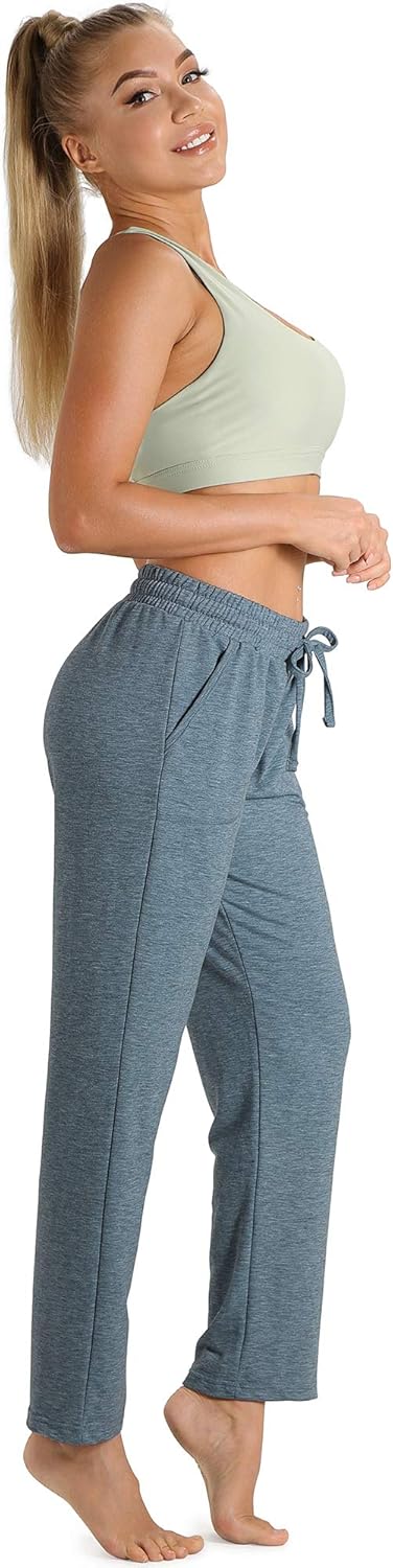 icyzone Damen Jogginghose Sweathose Lang Sporthose Freizeithose geradem Bein Hose mit Tunnelzug S Ma