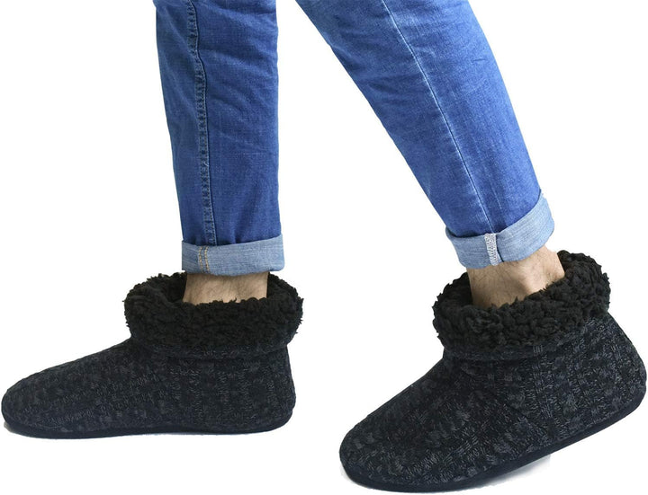 COFACE Herren Hüttenschuhe Lammfell Winter Hausschuhe Warme Plüsch Gefütterte Hausstiefel Männer Hau