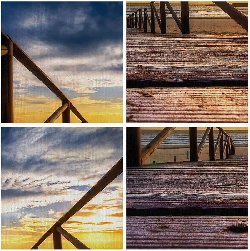 Bilder auf Leinwand 100x40cm Leinwandbild Strand Ozean Sand Holzbrücke Sonnenuntergang Gross Wanddek