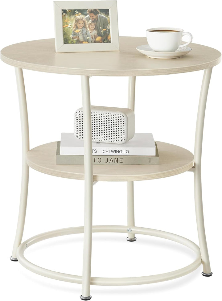 VASAGLE Beistelltisch, Couchtisch rund, Sofatisch, 2 Ablagen, Wohnzimmer, Schlafzimmer, einfacher Au