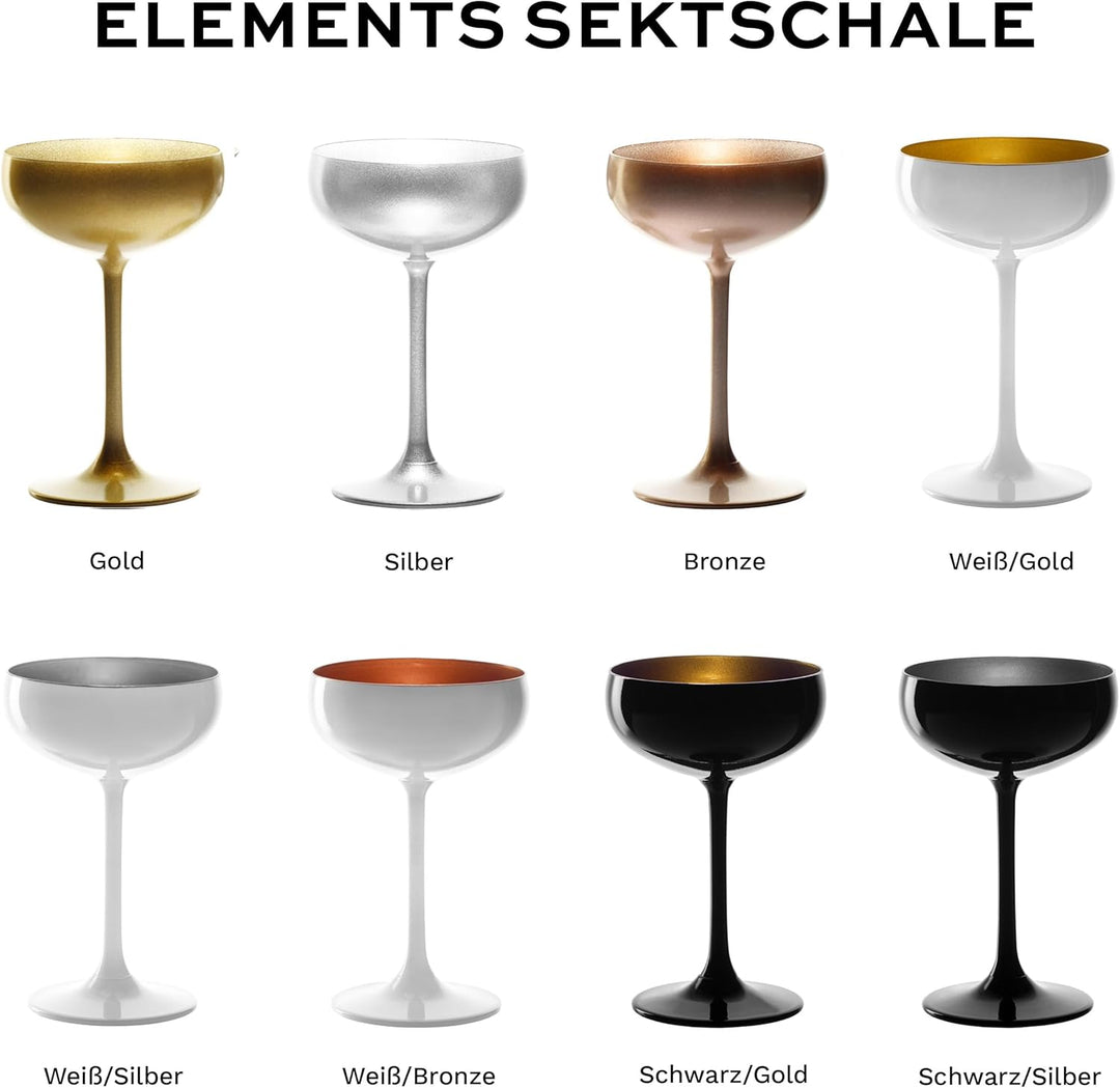Stölzle Lausitz Elements Sektschalen Weiss (matt) Silber 6er Set 200ml I hochwertiges Kristallglas I