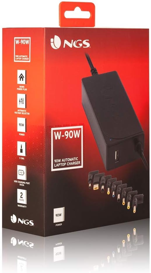 NGS W-90-90W Automatisches Universal Laptop-Ladegerät, Ladegerät mit 5V-2A USB Ausgang und 9 Adapter