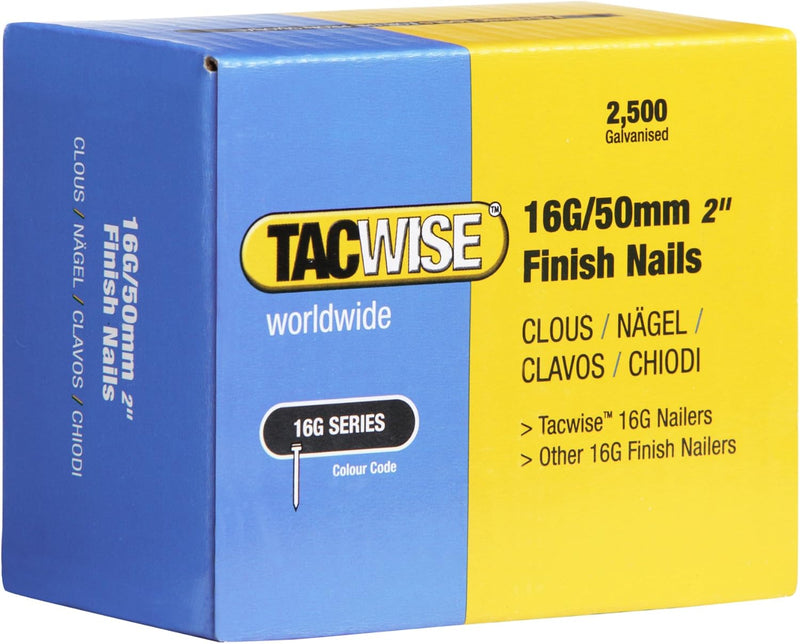 Tacwise 0298 Typ 16G / 50 mm Verzinkte Nägel, Packung mit 2500 Stück 16G/50mm Silber, 16G/50mm Silbe