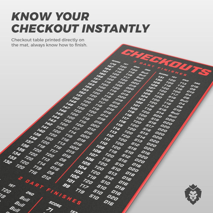 KOTO - Carpet Checkout Dartmatte, Schutz Bodens und Dartpfeile, Mit Score-Indikation + Oche
