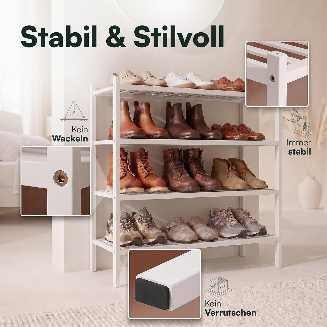 BAM BOO BOX - Schuhregal aus Bambus, Schuhablage mit 4 Ebenen, 68 x 28 x 64 cm, Erweiterbar Stapelba
