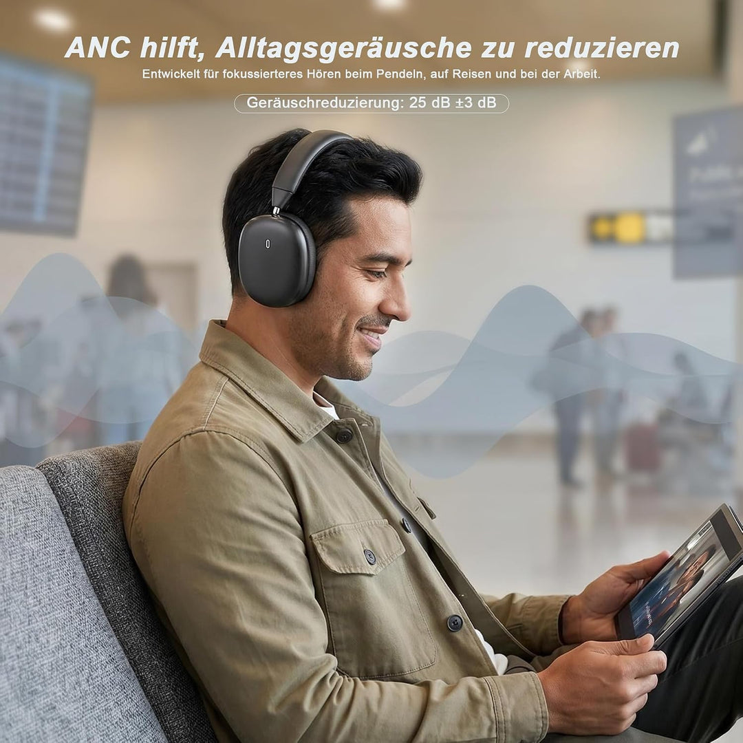 Over Ear Kopfhörer Bluetooth mit magnetischen Ohrpolstern | 80H Akku, 2 Extra-Sets Ohrpolster, mit M