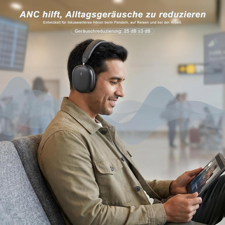 Over Ear Kopfhörer Bluetooth mit magnetischen Ohrpolstern | 80H Akku, 2 Extra-Sets Ohrpolster, mit M