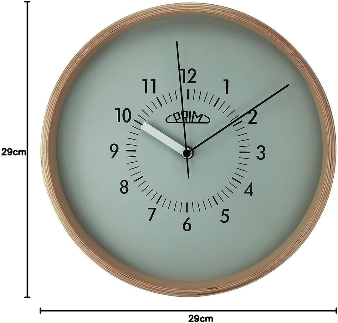 PRIM Organic Design Retrospect Wanduhr, Wood Clock, aus Holz, Zifferblatt in Grau, die Nicht stört,
